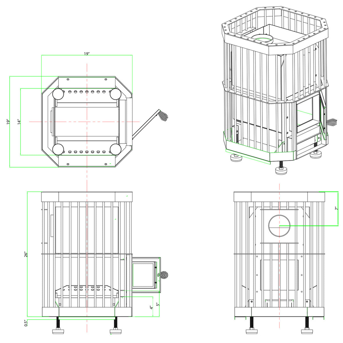 Stove dimensions of Coasts Wood Burning Sauna Stove and Chimney Kit 19 x 19 x 26 in.