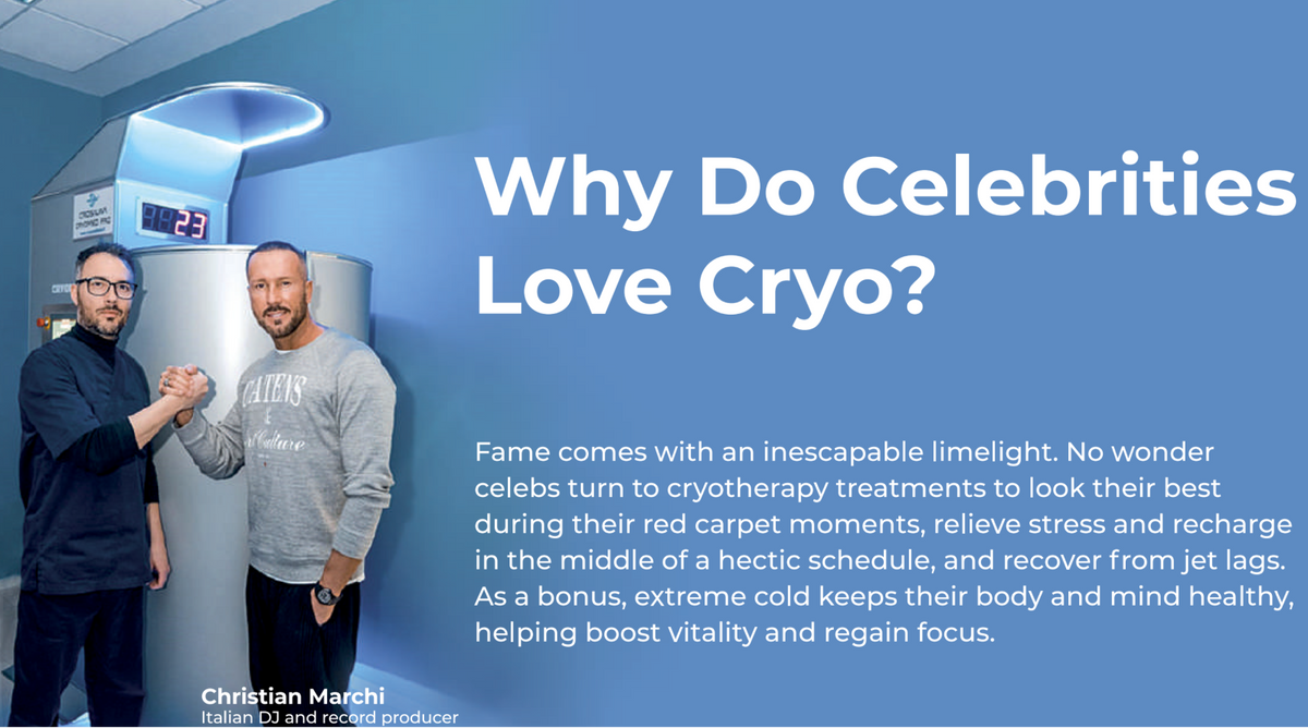 Additional celebrity endorsements for Cryomed Basic Cryosauna, showing popularity among famous users.