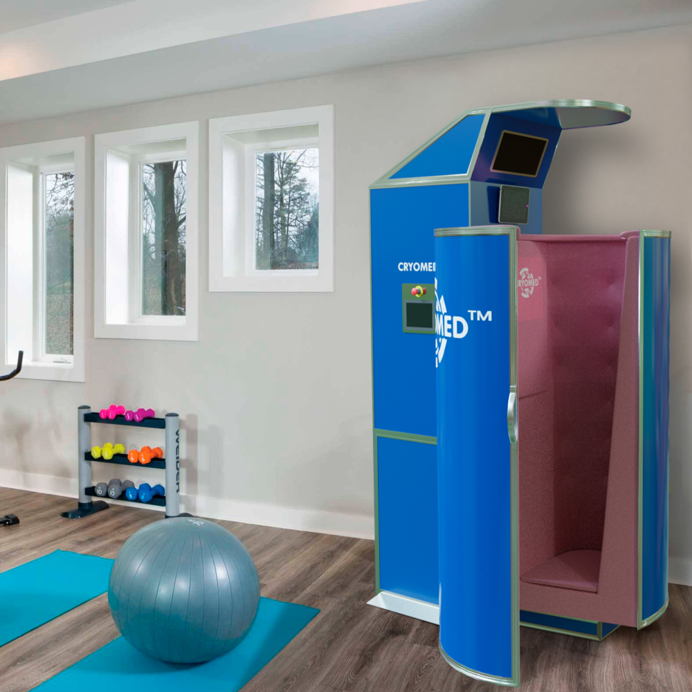 Cryomed Basic Cryosauna installed in a home gym.