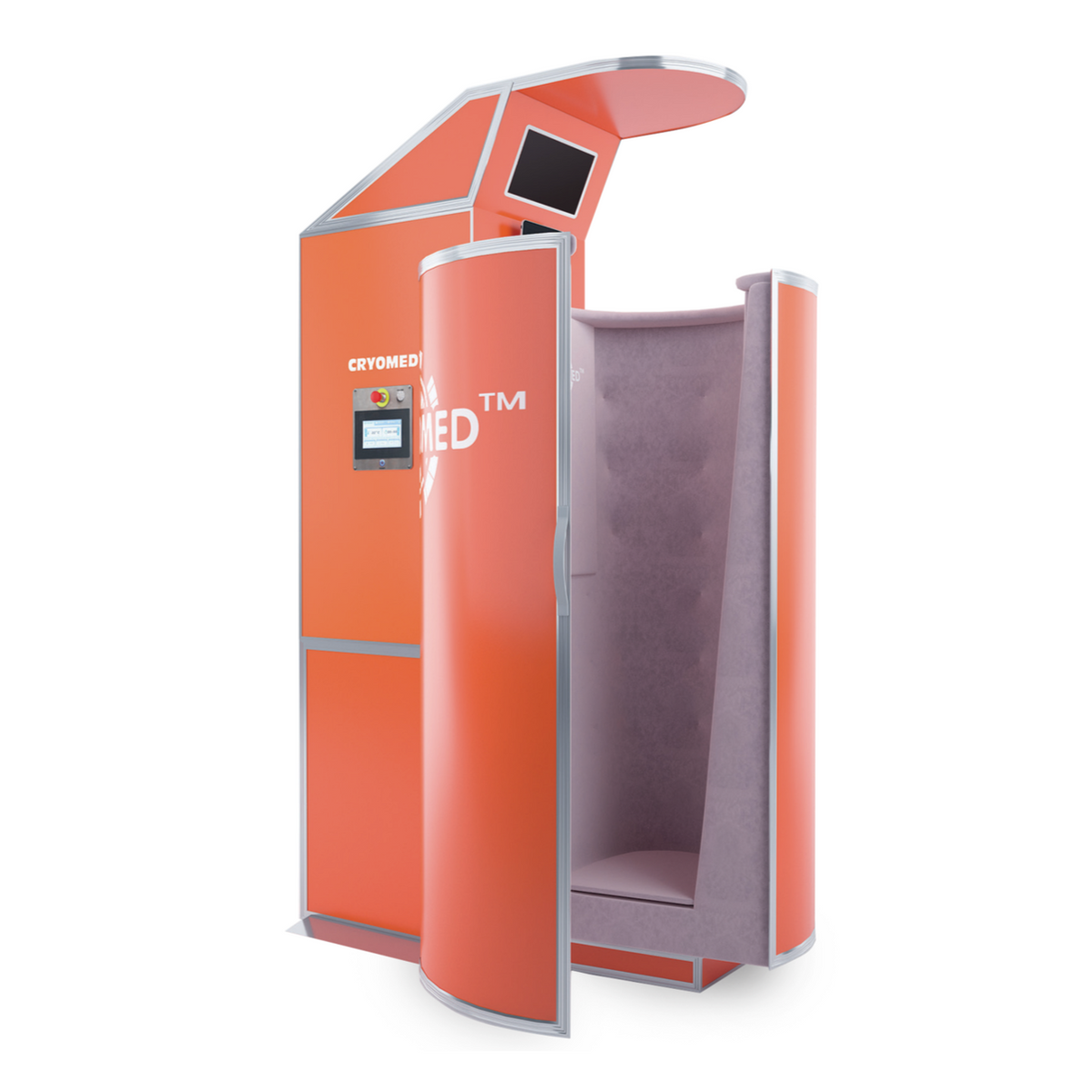 Cryomed Basic Cryosauna interior view with orange exterior.