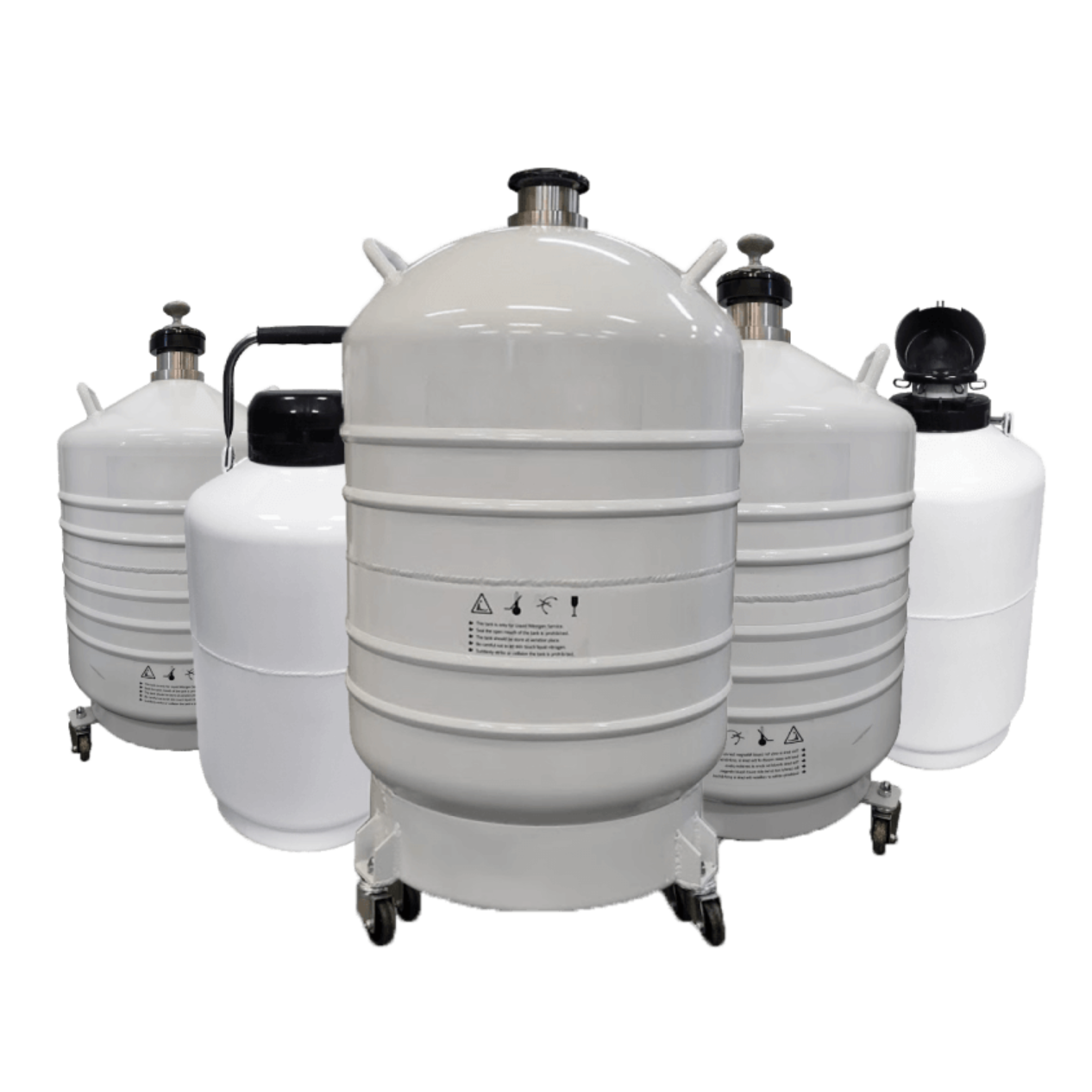 Various sizes available for the Cryomed Non-Pressurized Dewar Nitrogen Tank. Available in 50 liters, 35 liters and 10 liters capacity.