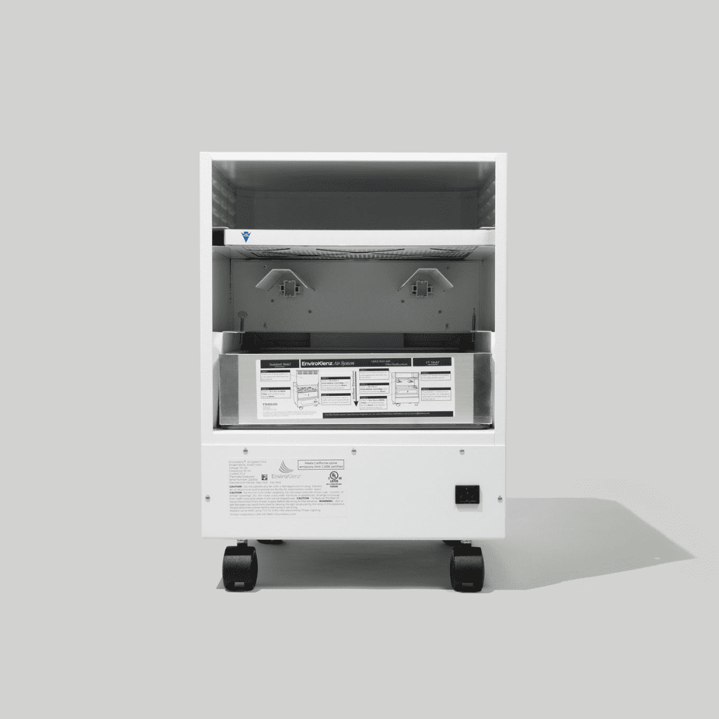 EnviroKlenz Air Purifier opened to show the placement of the HEPA Filter, emphasizing on easy installation and maintenance.