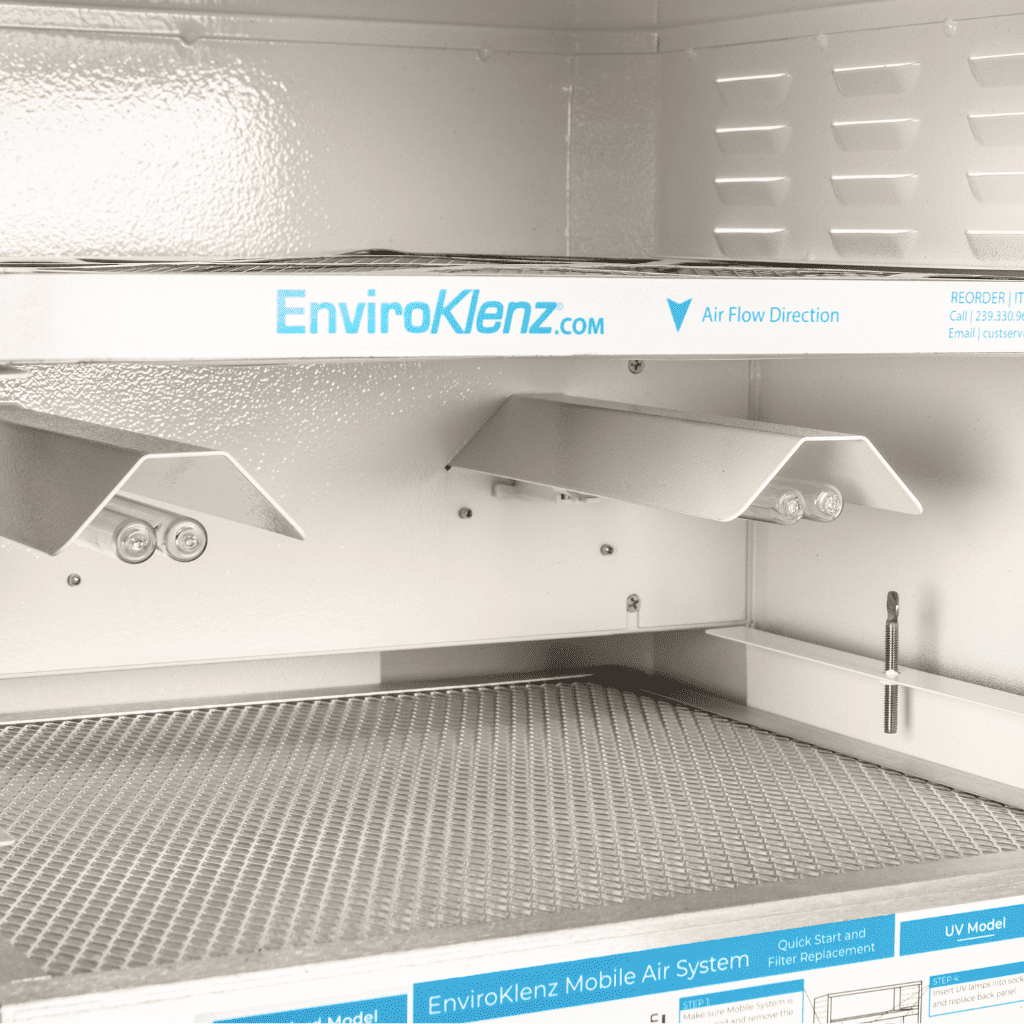 Close-up of EnviroKlenz air purification system showcasing the slot for the UV bulb installation for enhanced air cleaning.