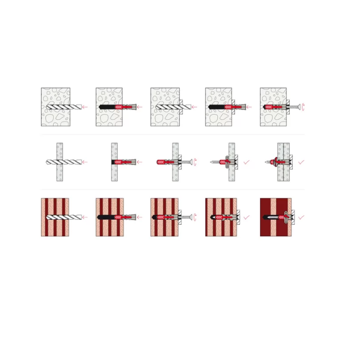 Fischer PS12 10 x 80 Expansion Plugs with Screws and Covers for BenchK Wall Bars.