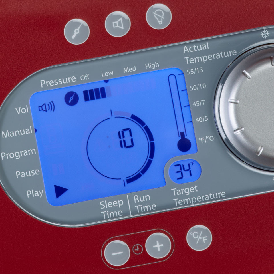 Close-up view of the control panel of Game Ready GRPro 2.1 Cold and Compression Therapy Unit.