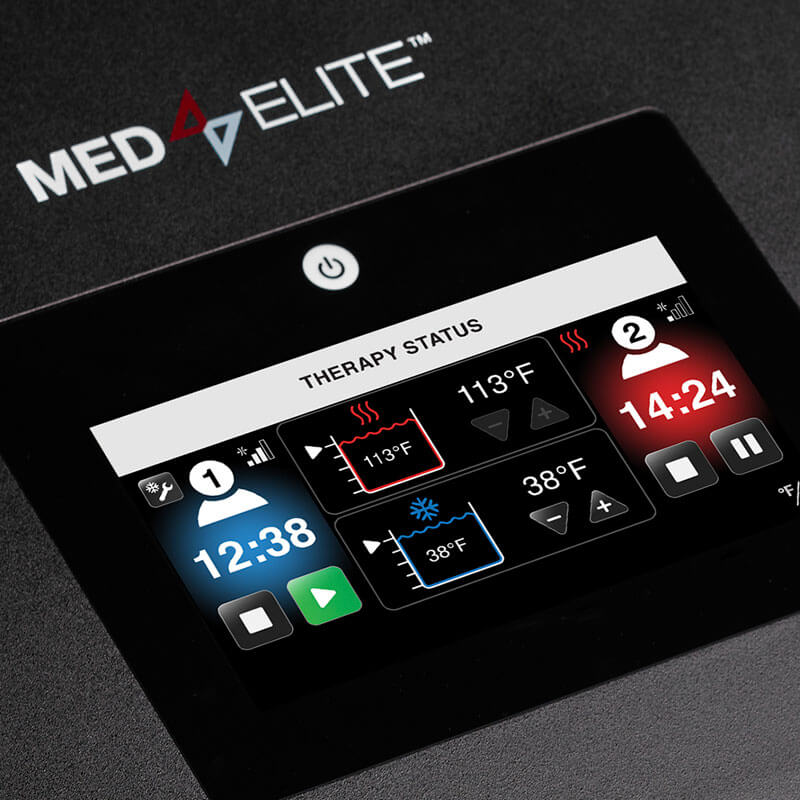 Close-up view of the control panel of Game Ready Med4 Elite Contrast and Compression Multi-Modality Therapy Unit.