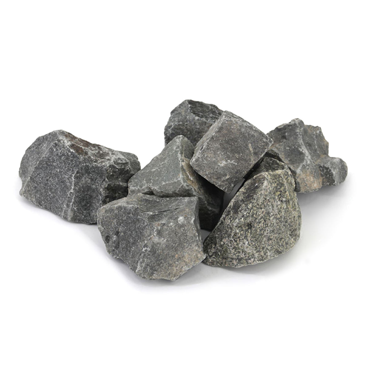 Close-up of grey igneous rocks for use in Harvia KIP Electric Sauna Heater 8 kW, providing heat retention.