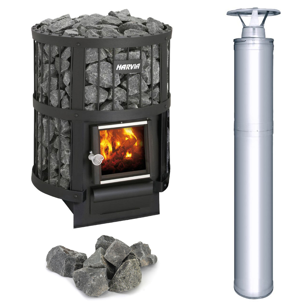 Harvia Leyend 150 Wood Burning Sauna Heater and Chimney Kit.