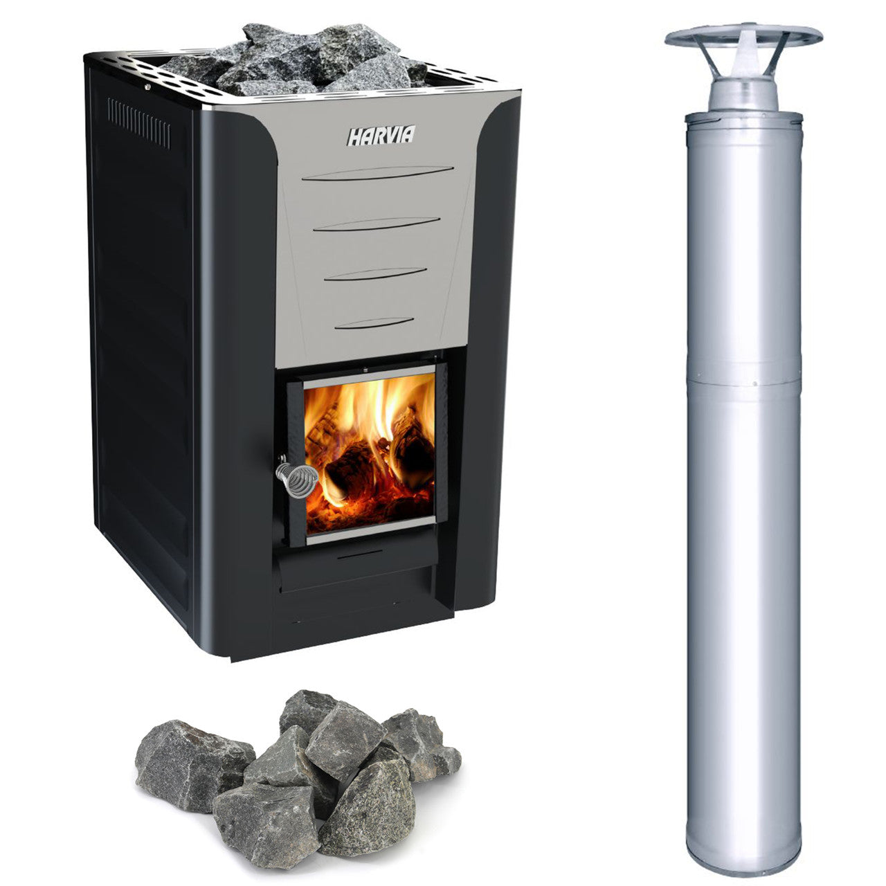 Harvia Pro 20 Wood Burning Sauna Heater and Chimney Kit.