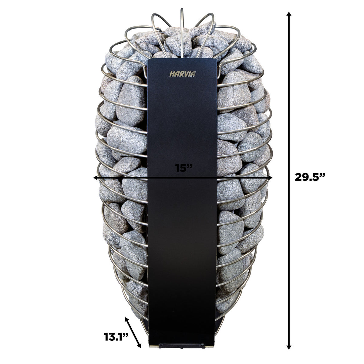 Harvia Spirit Electric Sauna Heater with dimensions displayed.