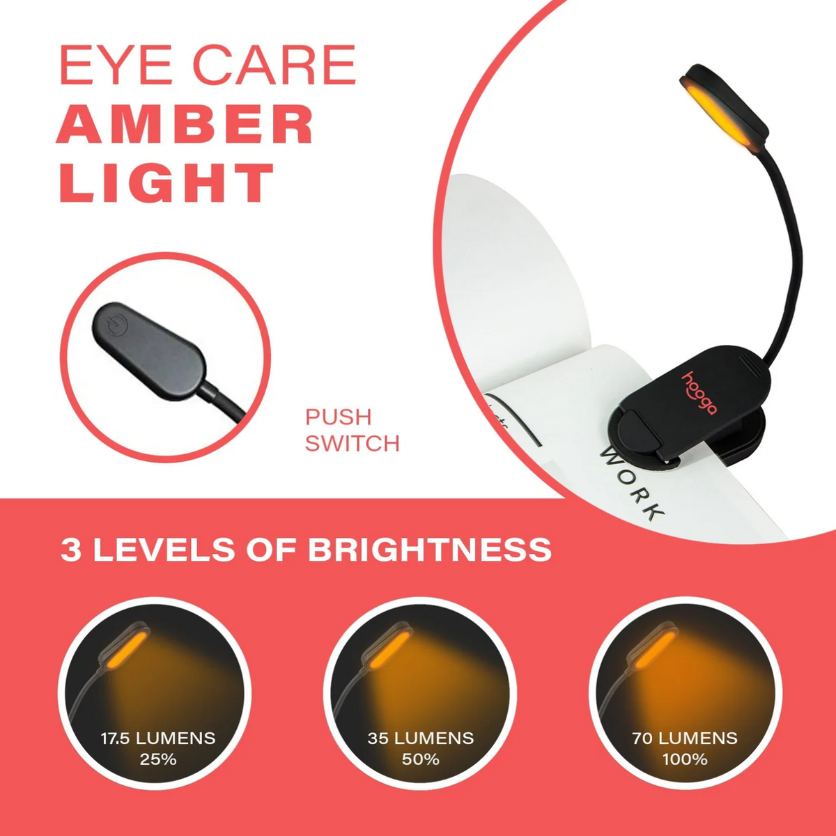 Eye care with Hooga Amber Clip-On Book Light.