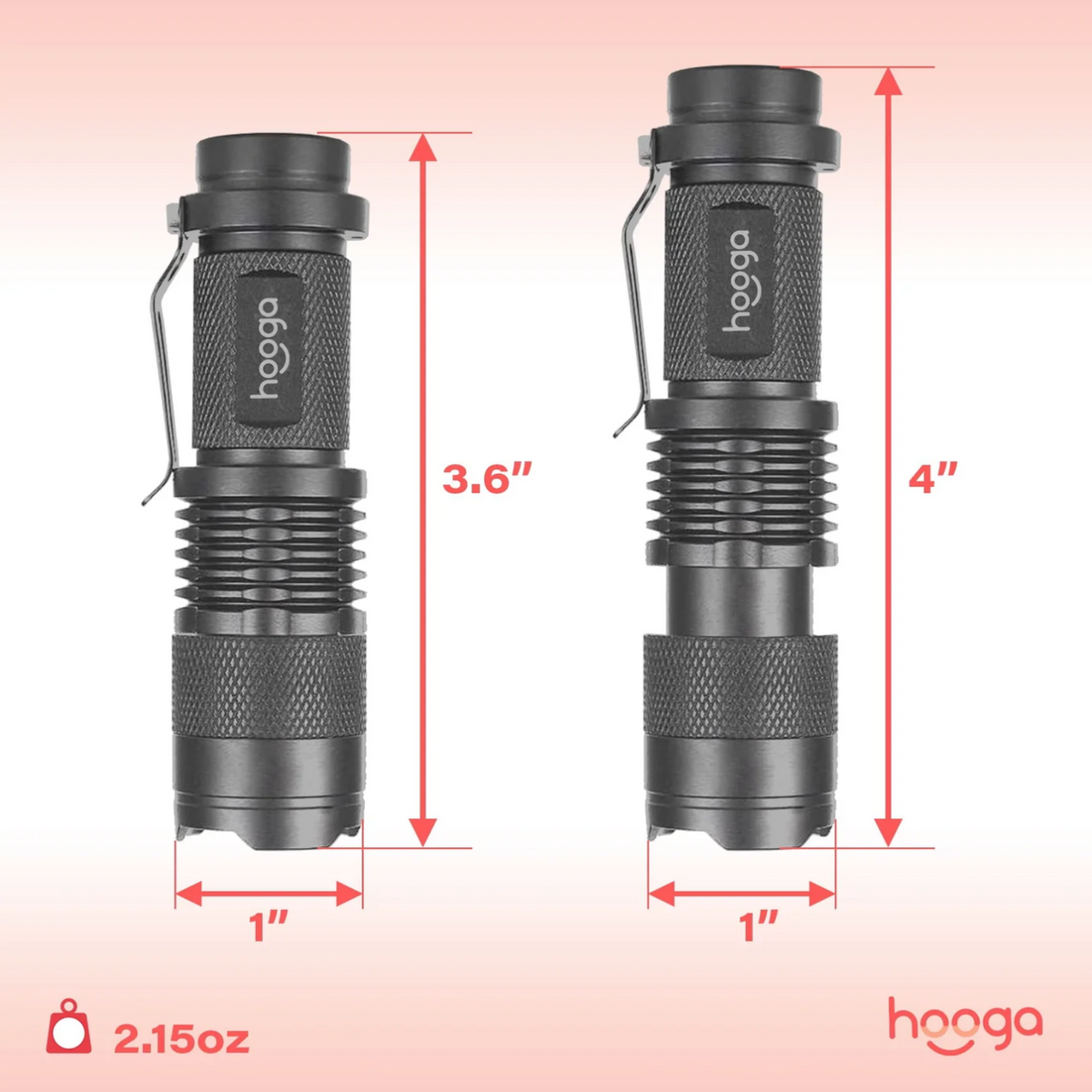 Dimensions of Hooga Blue Blocking Amber Flashlight 2 Pack.