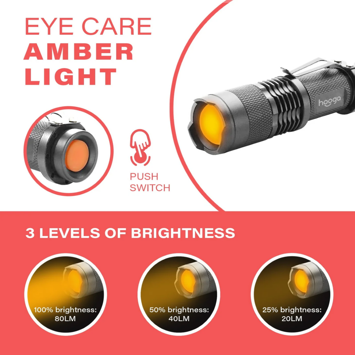 Eye care with Hooga Blue Blocking Amber Flashlight 2 Pack. 