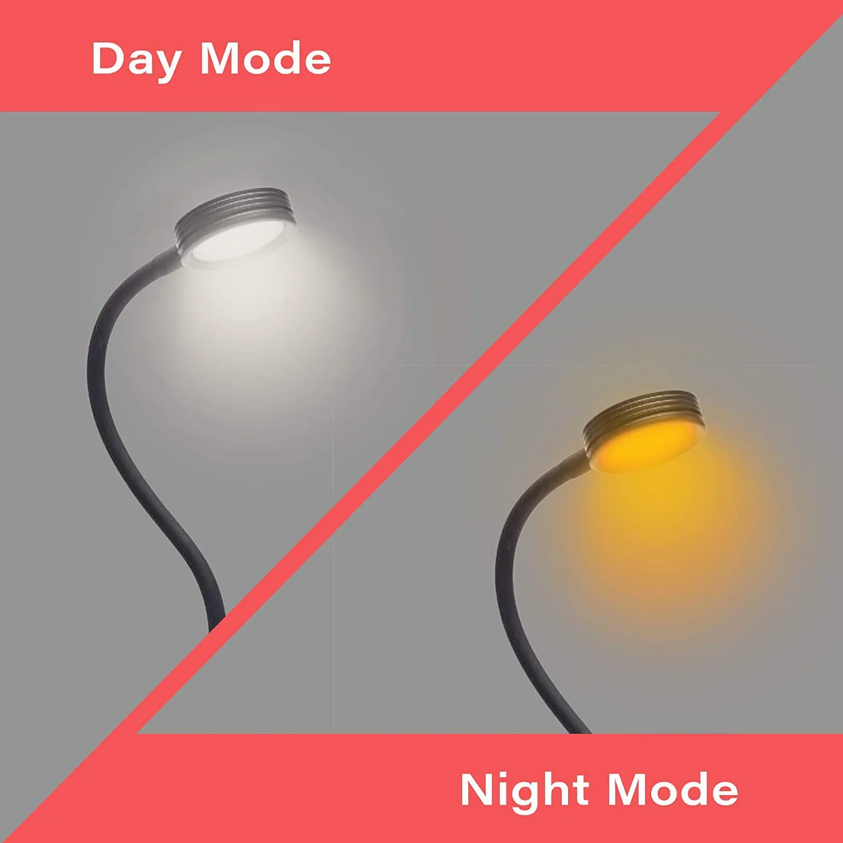 Day Mode and Night Mode available with Hooga Blue Blocking Amber LED Plug-in Clamp Light.