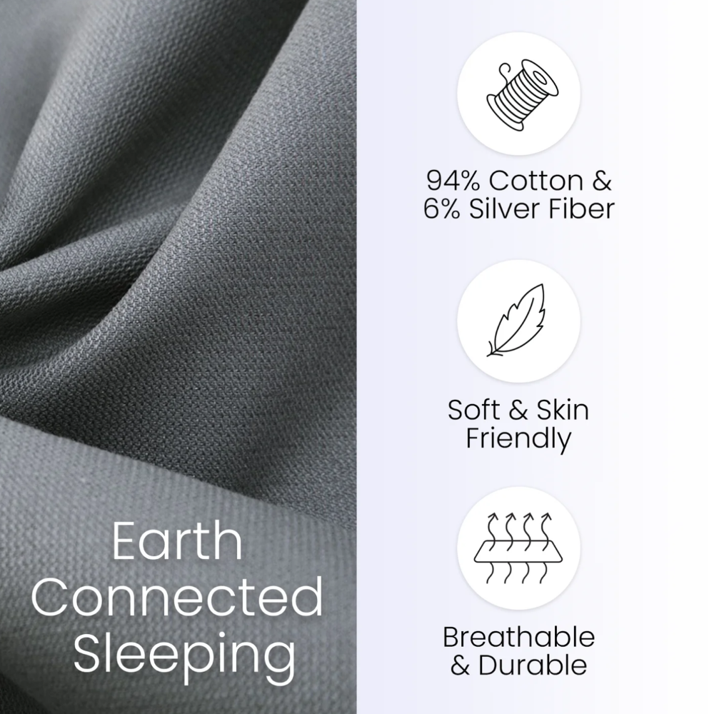 Features of Hooga Grounding Sheet, including 94% cotton &amp; 6% silver fiber, soft &amp; skin friendly, breathable and durable.