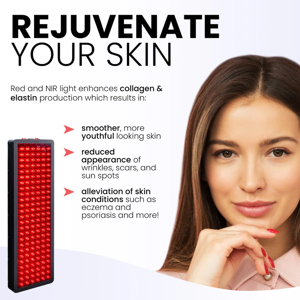 Skin benefits of the use of HG300 Red Light Therapy Panel.