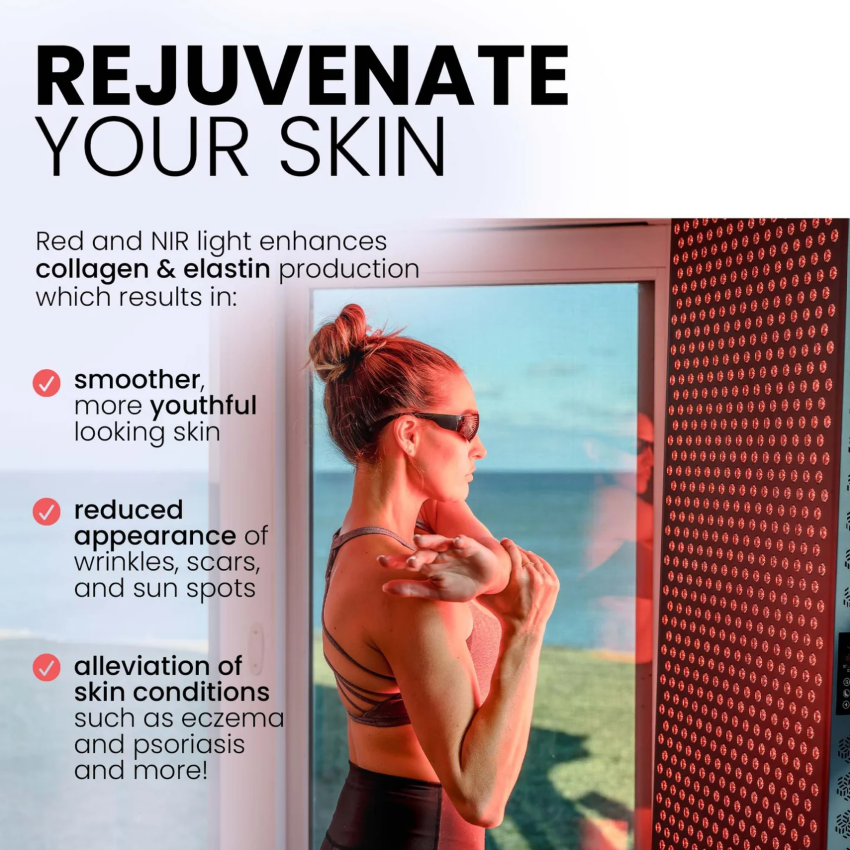 Skin benefits with the daily use of Hooga PRO750 Red Light Therapy Panel.