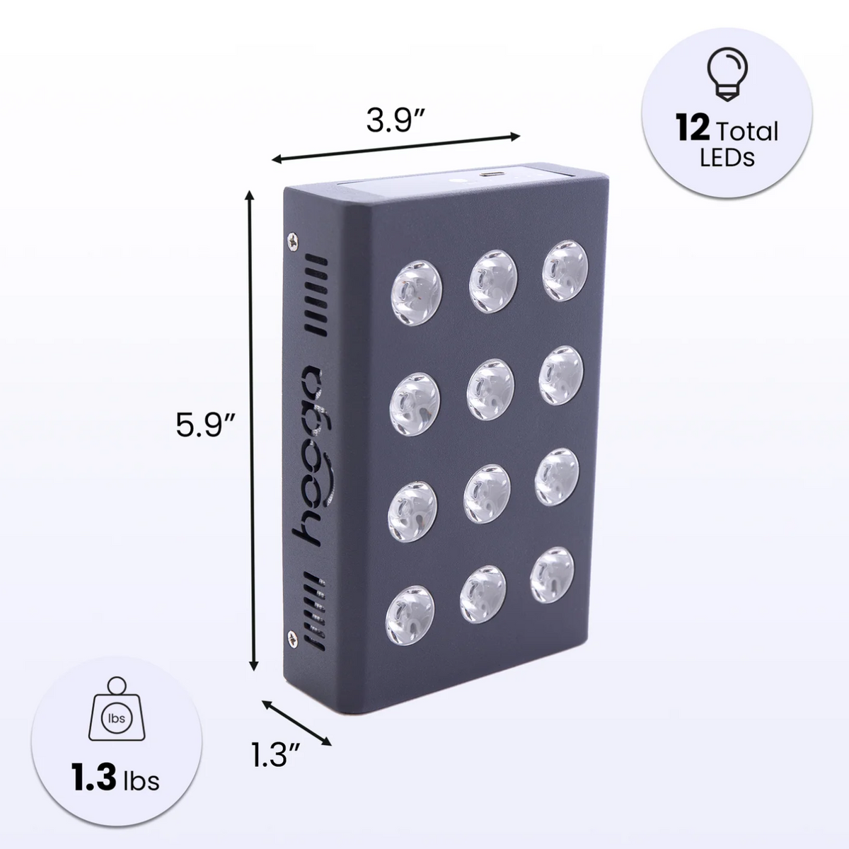 Dimensions and weight of Hooga Red Light Therapy Charge.