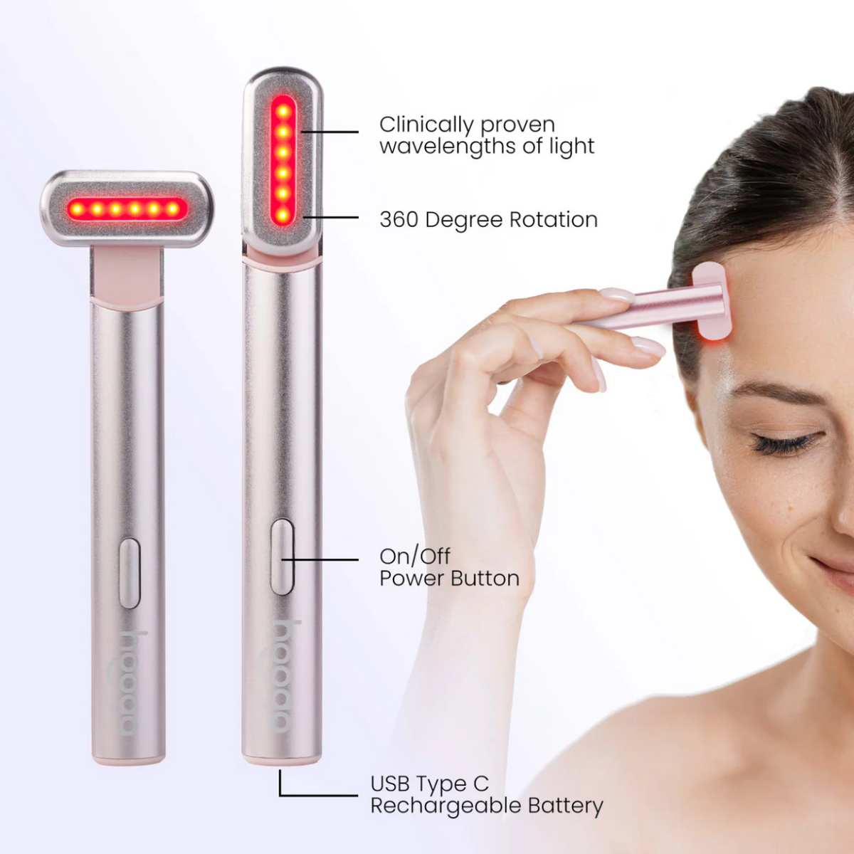 Features of Hooga Red Light Therapy Facial Wand.