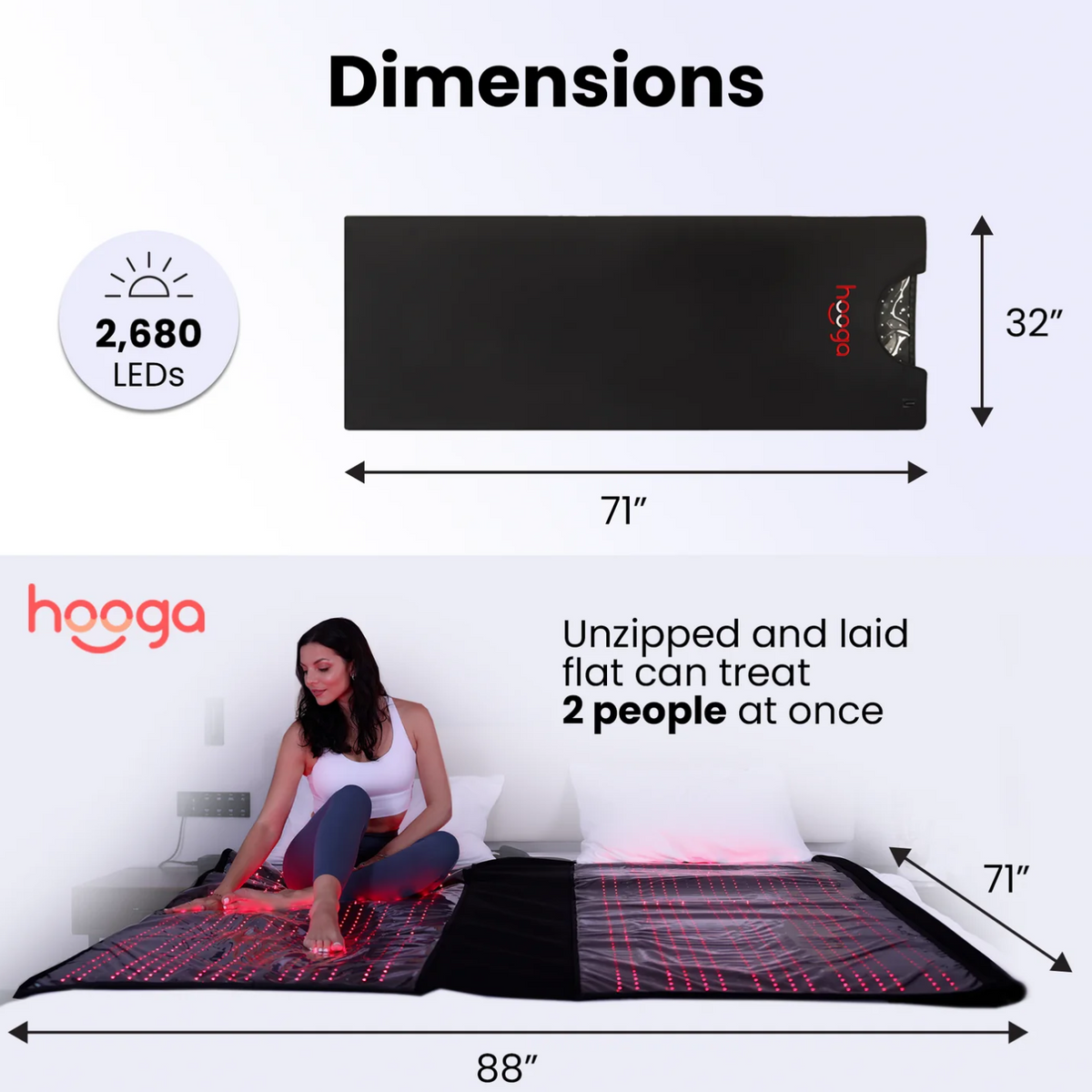 Dimensions of the XL version of Hooga Red Light Therapy Full Body Pod.