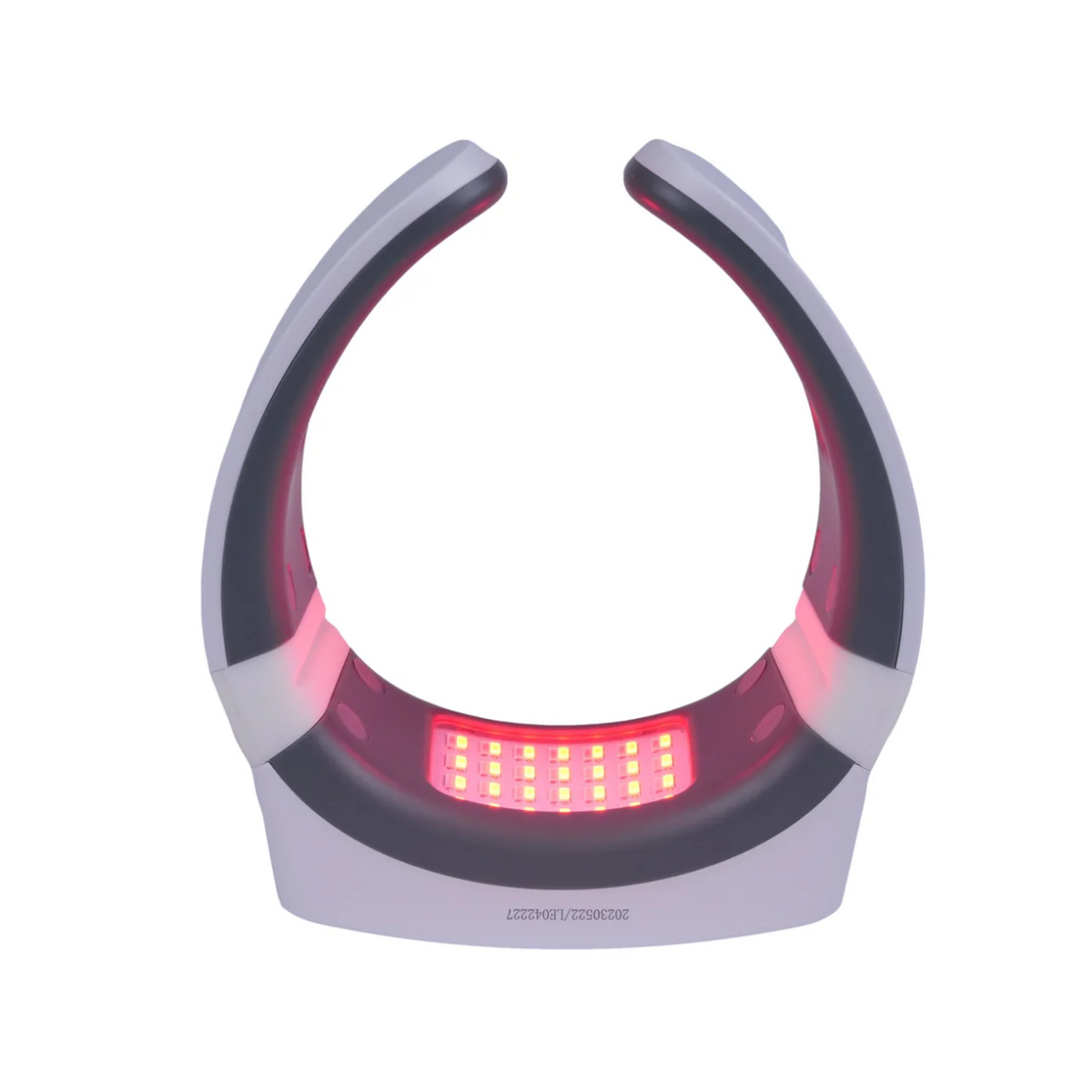 Interior view of Hooga Red Light Therapy Neck and Nasal Device with the lights on.