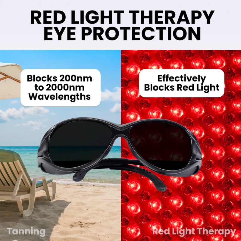 Red light therapy eye protection with Hooga Red Light Therapy Protective Glasses.