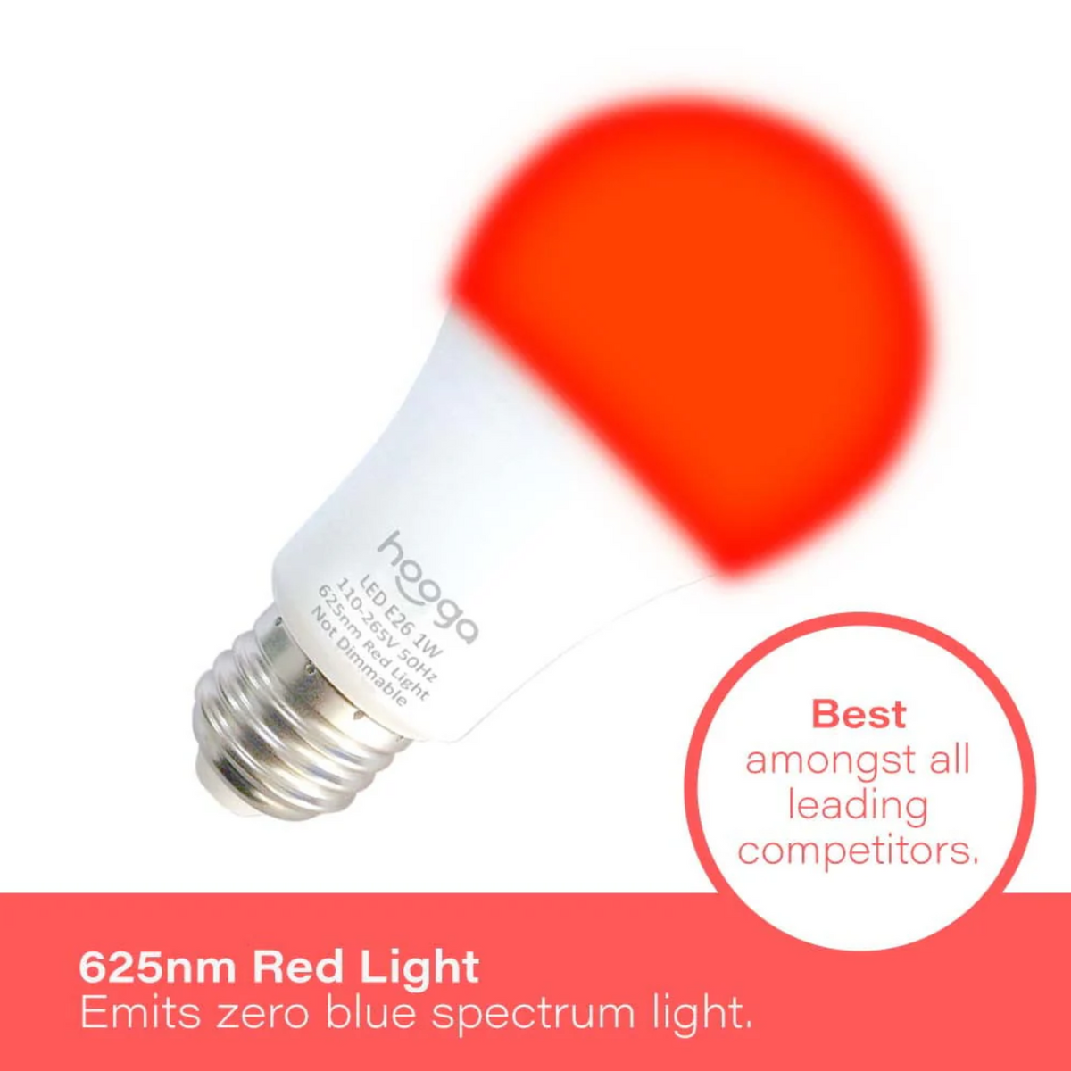 Hooga Red Sleep Light Bulb. 625nm Red Light. Emits zero blue spectrum light.