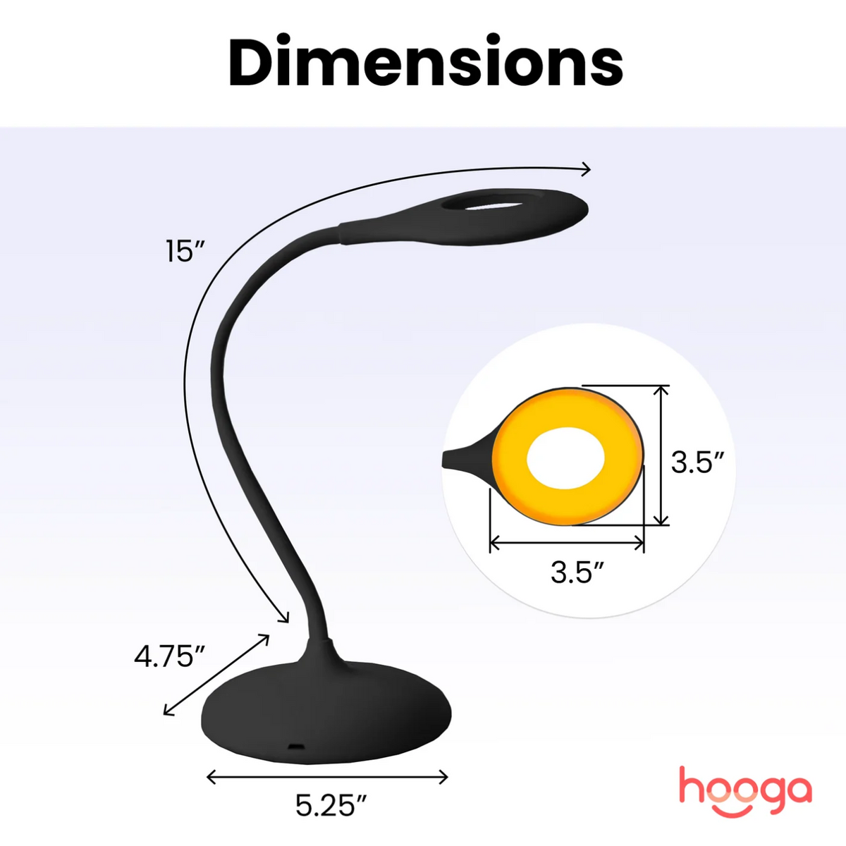 Dimensions of Hooga Tri-Color Desk Lamp.