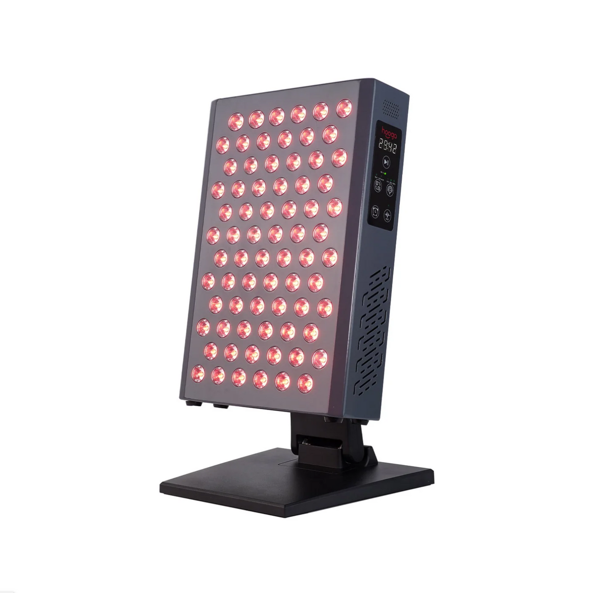 Main view of Hooga ULTRA360 Red Light Therapy Device with lights on.