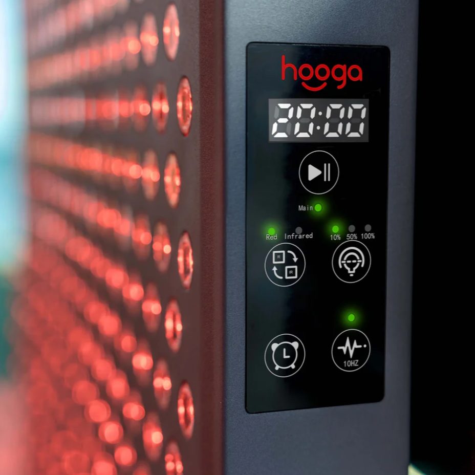 Close-up view of the control panel of Hooga ULTRA5400 Red Light Therapy Panel.