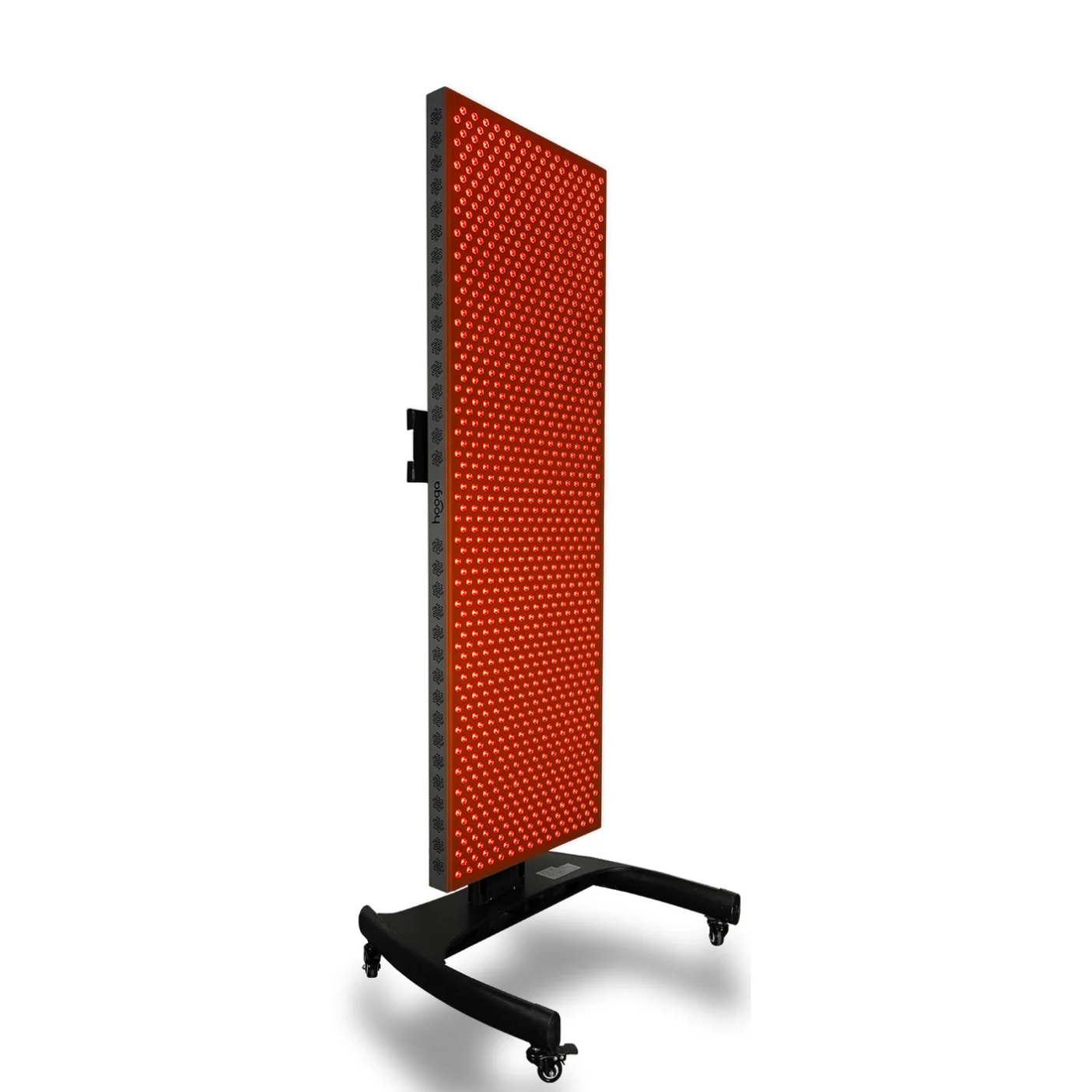 Left side view of Hooga ULTRA5400 Red Light Therapy Panel with the lights on.