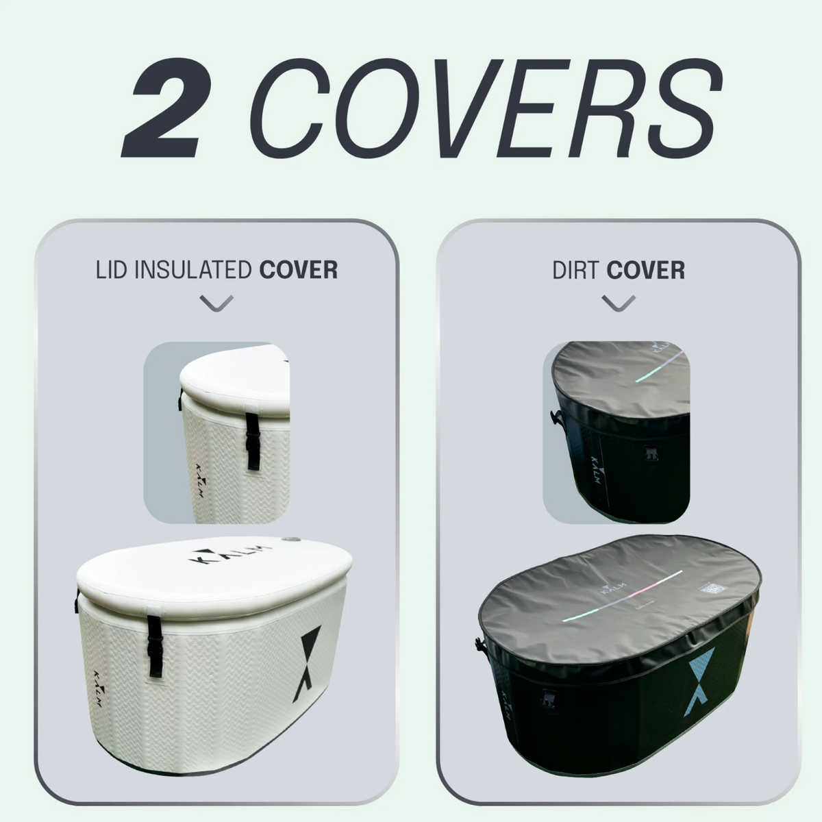 Types of covers of the Kalm Inflatable Cold Plunge.