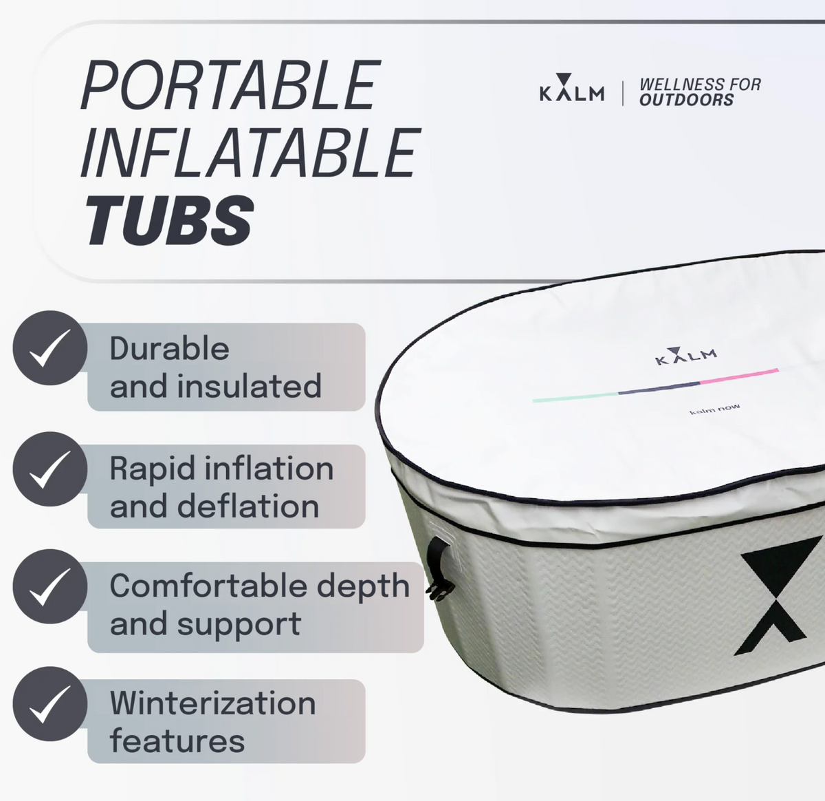 Features of the Kalm Inflatable Cold Plunge.