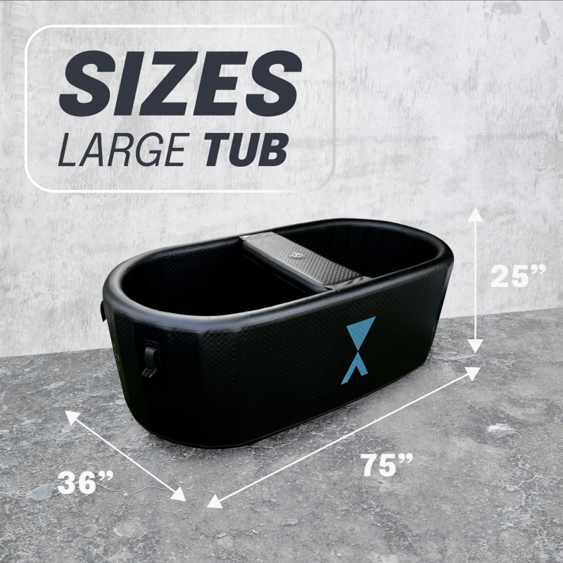 Dimensions of the XL version of the Kalm Inflatable Cold Plunge.