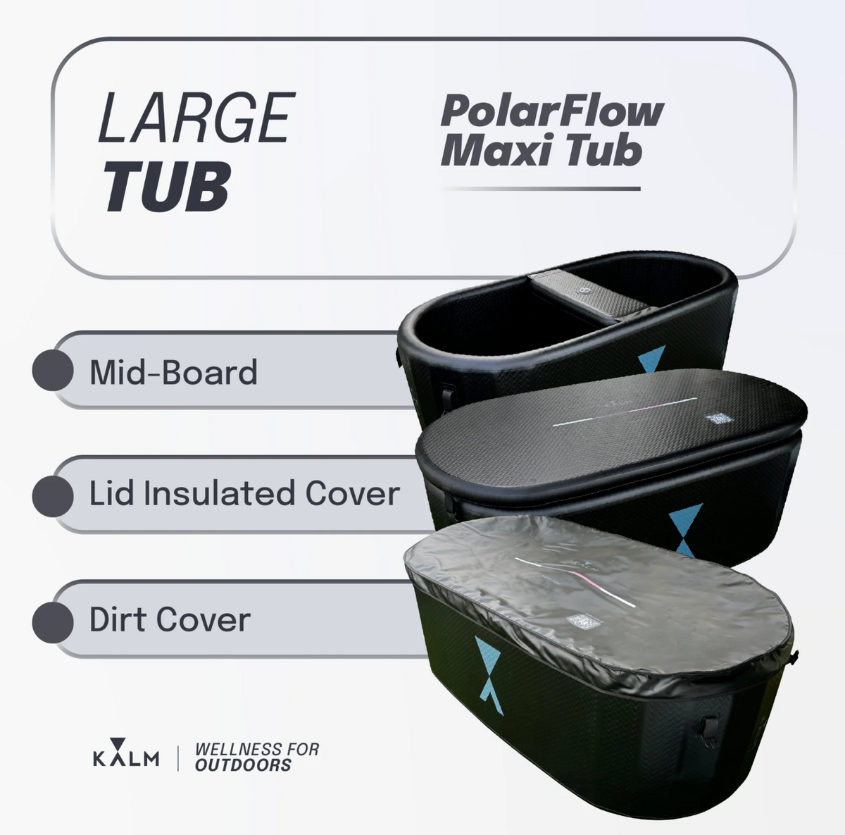 Types of cover of the XL version of the Kalm Inflatable Cold Plunge.