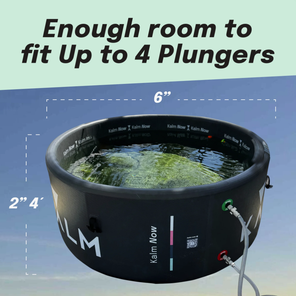 Dimensions and fitting capacity of Kalm NordicNest Group Cold Plunge Tub.