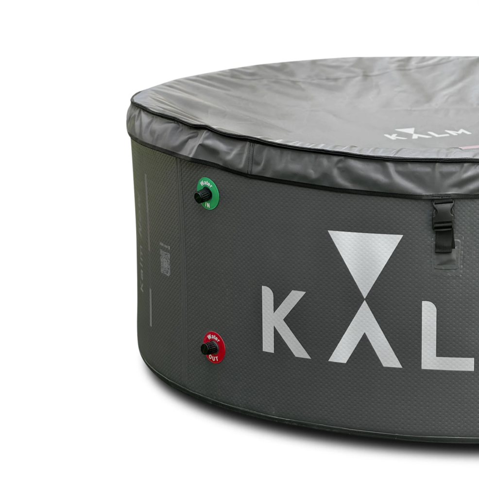 Close-up view of Kalm NordicNest Group Cold Plunge Tub with cover.