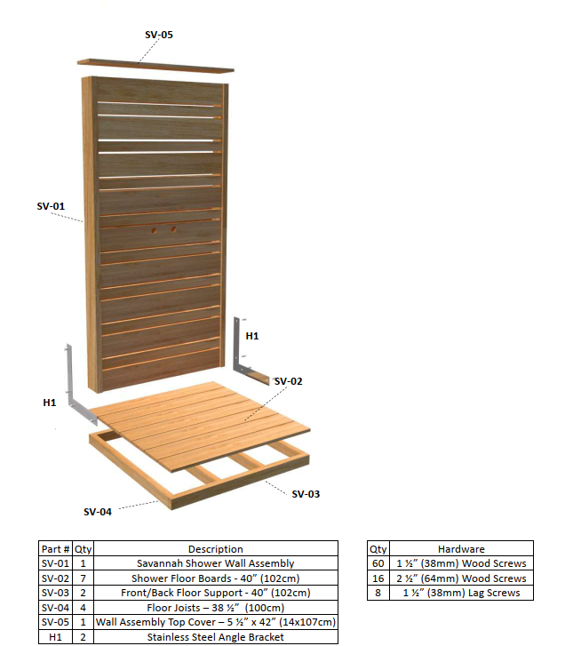 Assembly instructions of Leisurecraft Canadian Timber Savannah Outdoor Shower.