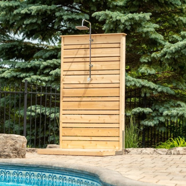 Main view of Leisurecraft Canadian Timber Savannah Outdoor Shower in an outdoor setting.