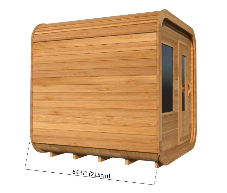 Side view detailed dimensions of Leisurecraft Canadian Timber Luna Outdoor Sauna.