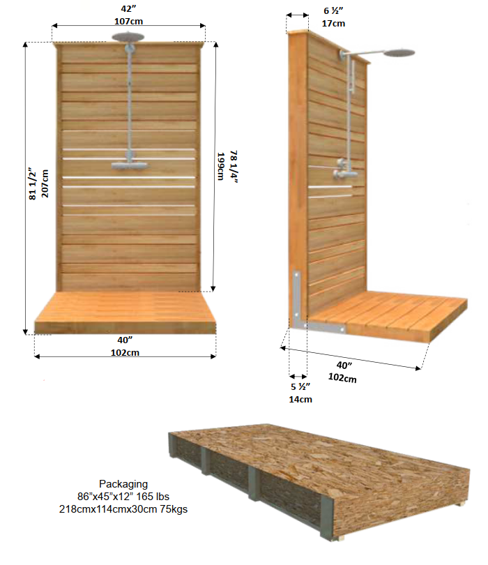 Dimensions of Leisurecraft Canadian Timber Savannah Outdoor Shower.