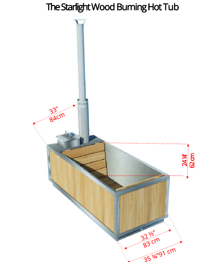 Detailed dimensions overview of Leisurecraft Canadian Timber Starlight Wood Burning Hot Tub.