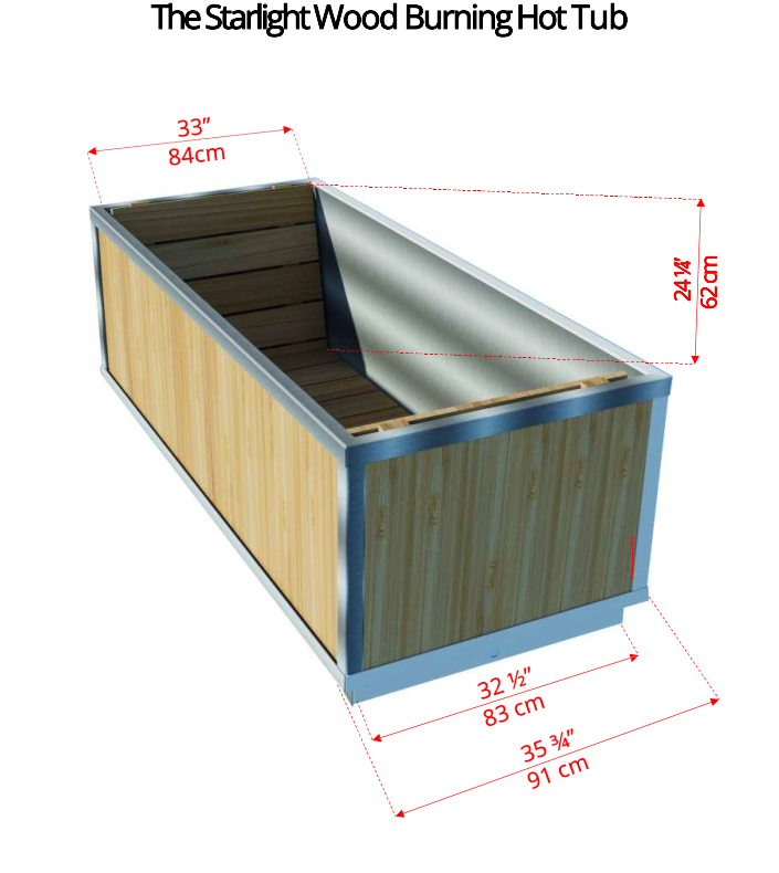 Detailed dimensions of Leisurecraft Canadian Timber Starlight Wood Burning Hot Tub.