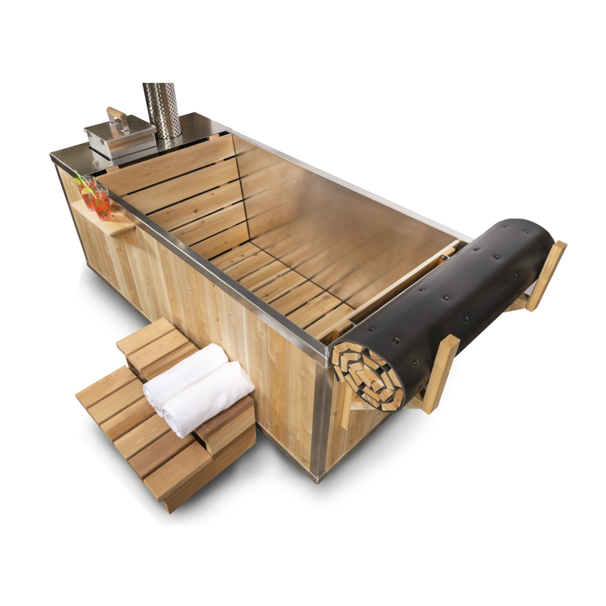 Interior view of Leisurecraft Canadian Timber Starlight Wood Burning Hot Tub.