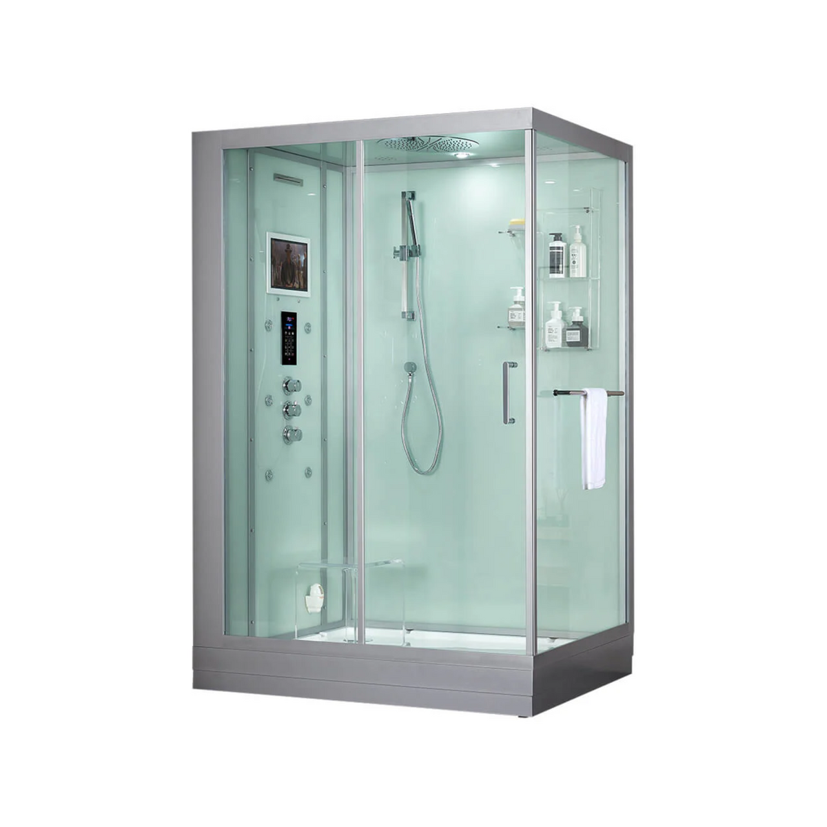 Main view of Maya Bath Anzio Steam Shower white version left shower position.