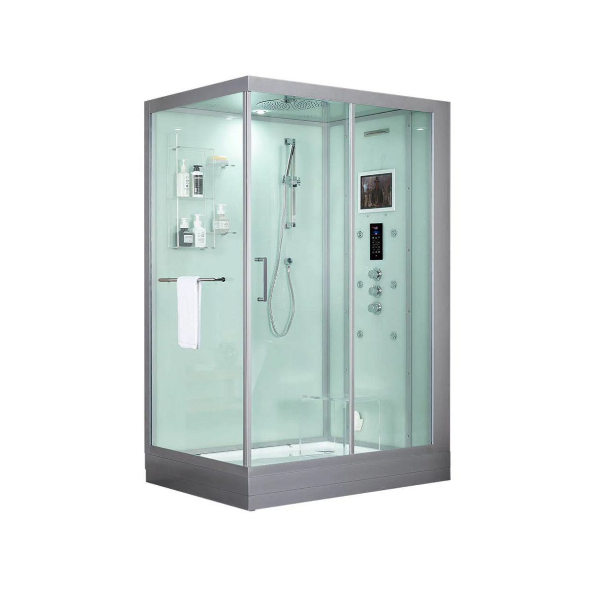 Main view of Maya Bath Anzio Steam Shower white version right shower position.