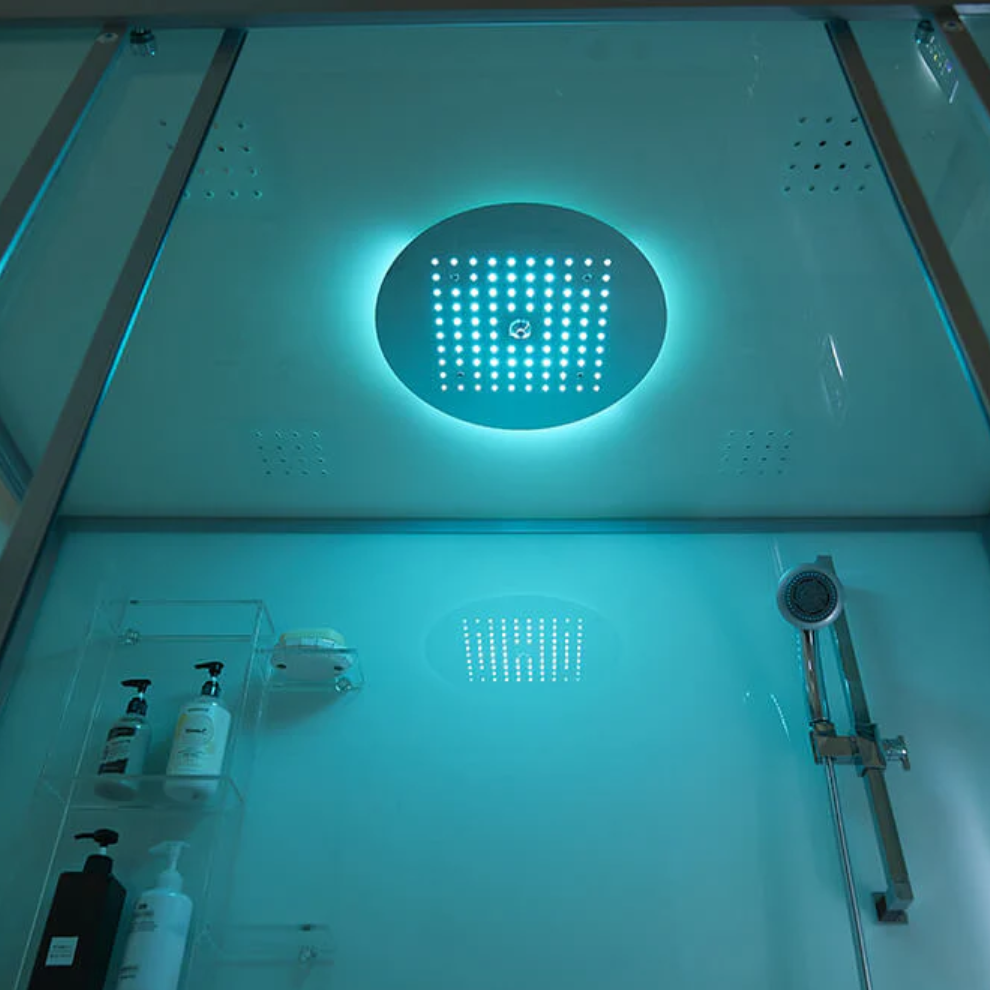 Green mode of interior light of Mata Bath Platinum Catania Steam Shower.