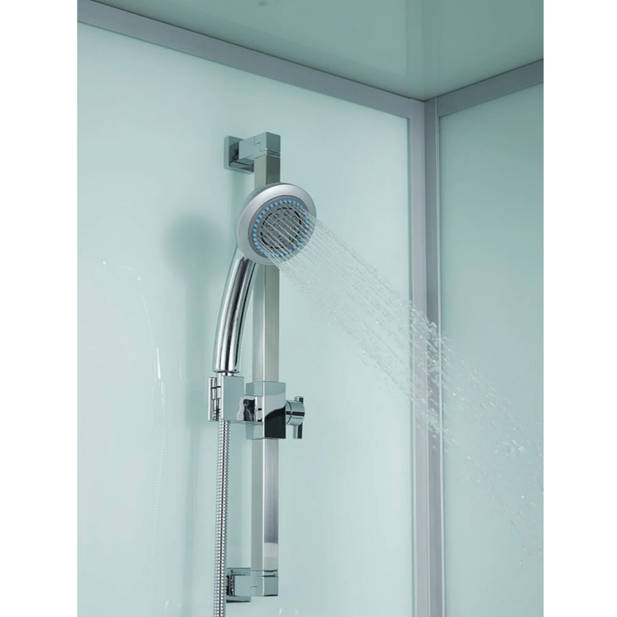 View of the shower of the Maya Bath Platinum Catania Steam Shower white version.