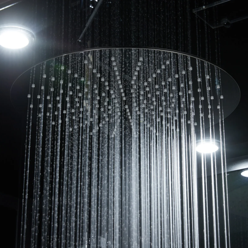 Rainfall shower of Maya Bath Platinum Lucca Steam Shower black version.