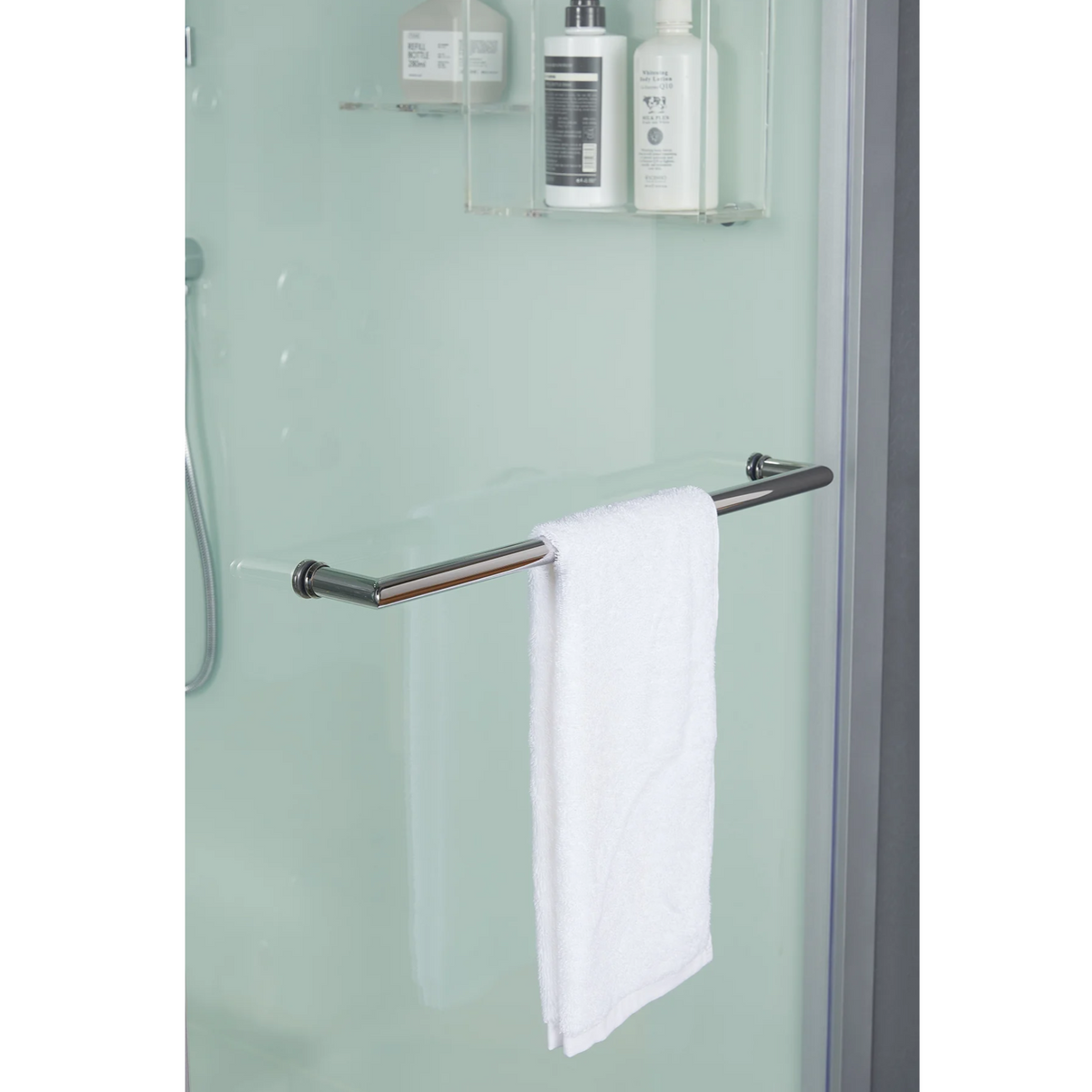 Towel rack of Maya Bath Platinum Lucca Steam Shower white version.